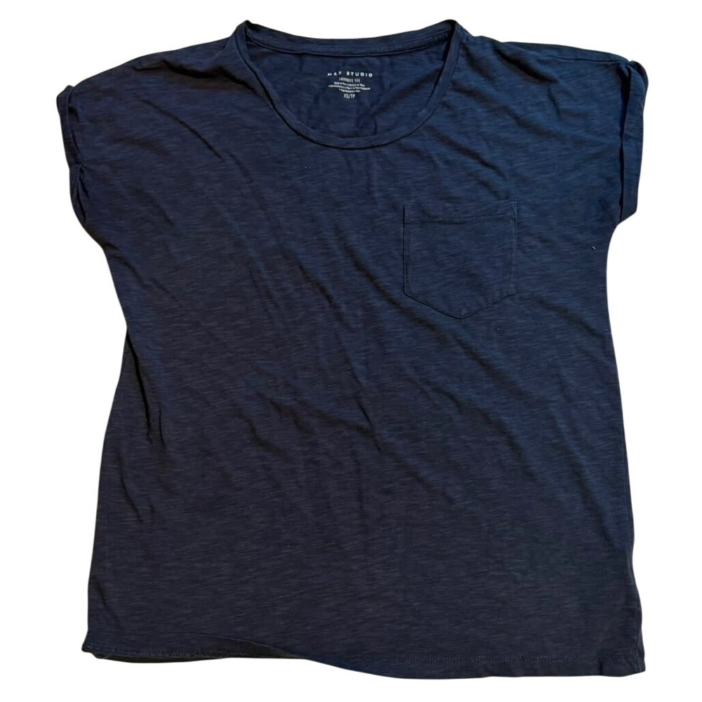 Max Studio Favorite Tee Womens XS Navy Blue Pocket Slub Knit Rolled Sleeve Top